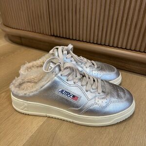 Autry Silver Fur-Lined Sneakers